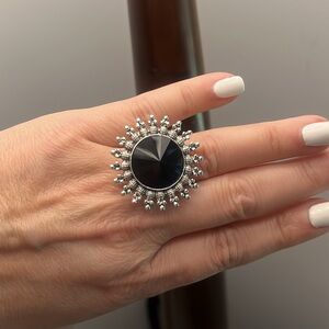 Black and Silver Statement Ring with Sparkling Accents